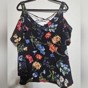 Flower & Feather Floral Cold Shoulder Blouse